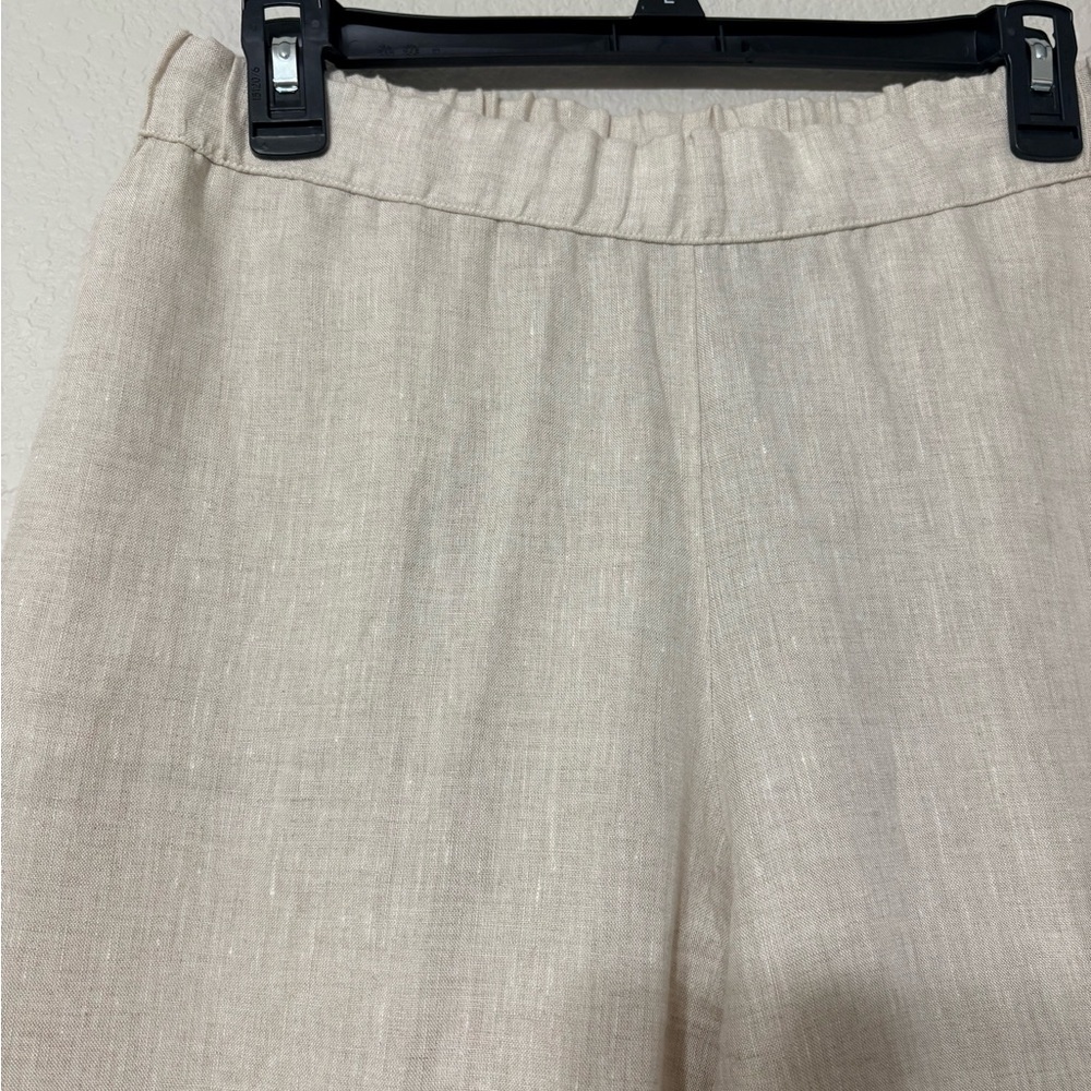 WHYCI Milano Casual Neutral Beige Linen Wide-Leg Pull On Pants w Pockets - Picture 4 of 10